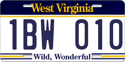 WV license plate 1BW010