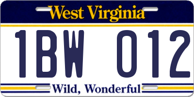 WV license plate 1BW012
