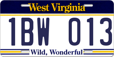 WV license plate 1BW013
