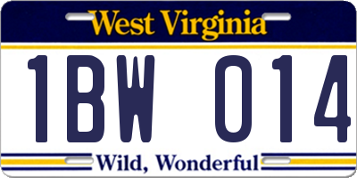 WV license plate 1BW014