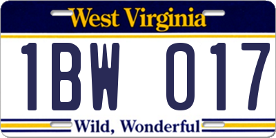 WV license plate 1BW017