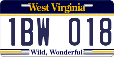 WV license plate 1BW018