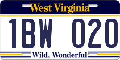 WV license plate 1BW020