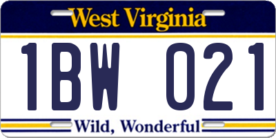 WV license plate 1BW021