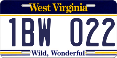 WV license plate 1BW022