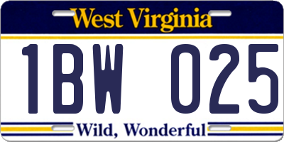 WV license plate 1BW025