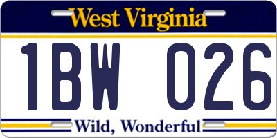 WV license plate 1BW026