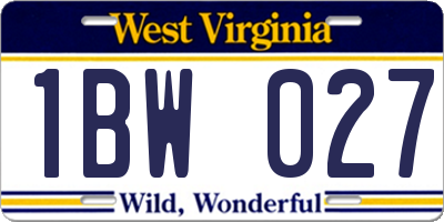 WV license plate 1BW027
