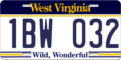 WV license plate 1BW032