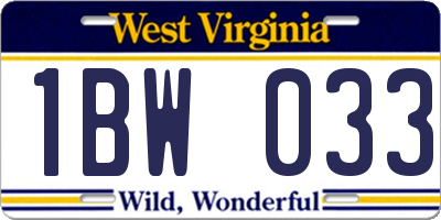WV license plate 1BW033