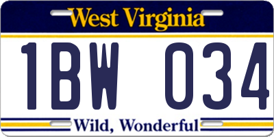 WV license plate 1BW034