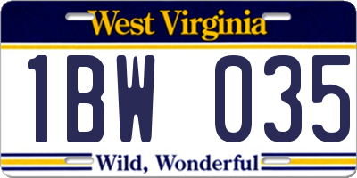 WV license plate 1BW035