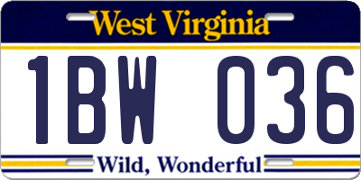 WV license plate 1BW036