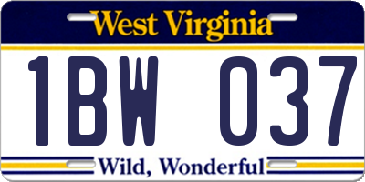 WV license plate 1BW037