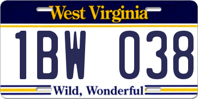 WV license plate 1BW038