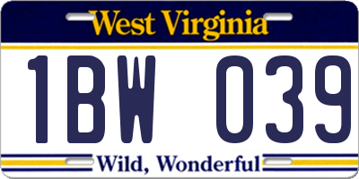 WV license plate 1BW039