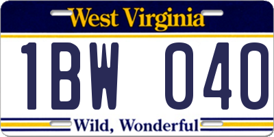 WV license plate 1BW040