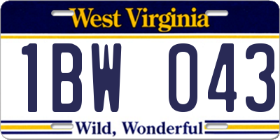 WV license plate 1BW043