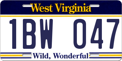 WV license plate 1BW047