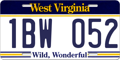 WV license plate 1BW052