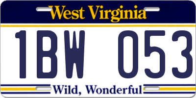 WV license plate 1BW053