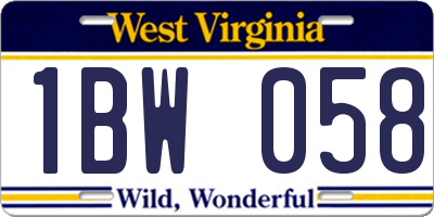 WV license plate 1BW058