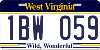 WV license plate 1BW059