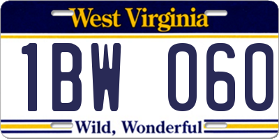 WV license plate 1BW060