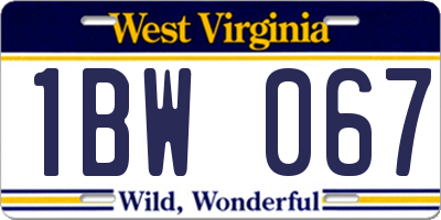 WV license plate 1BW067