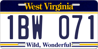 WV license plate 1BW071