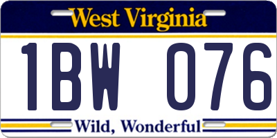 WV license plate 1BW076