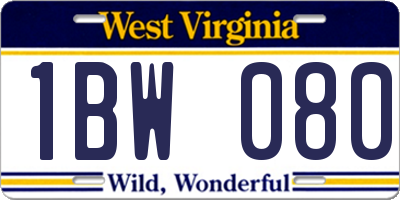 WV license plate 1BW080