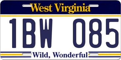 WV license plate 1BW085