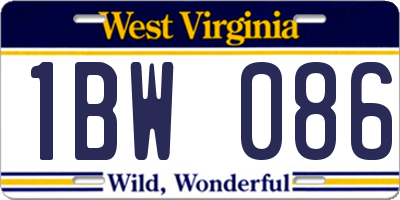 WV license plate 1BW086