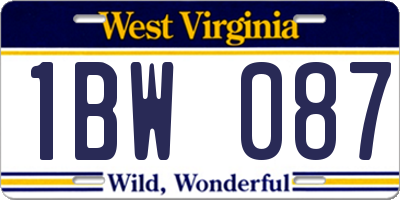 WV license plate 1BW087