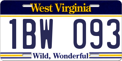 WV license plate 1BW093