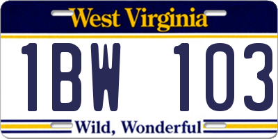 WV license plate 1BW103