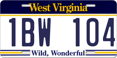 WV license plate 1BW104