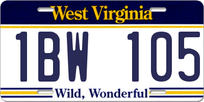 WV license plate 1BW105