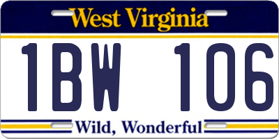 WV license plate 1BW106