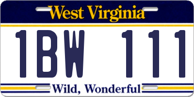 WV license plate 1BW111