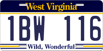 WV license plate 1BW116
