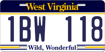 WV license plate 1BW118