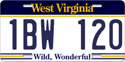 WV license plate 1BW120