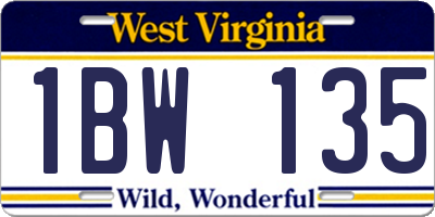 WV license plate 1BW135