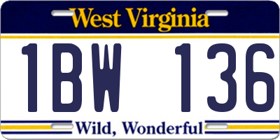 WV license plate 1BW136