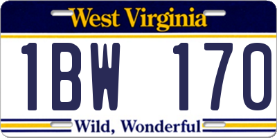 WV license plate 1BW170