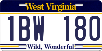 WV license plate 1BW180