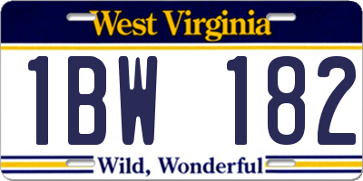 WV license plate 1BW182
