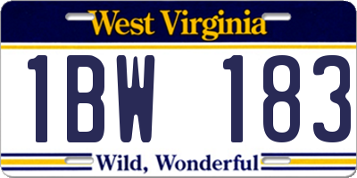 WV license plate 1BW183